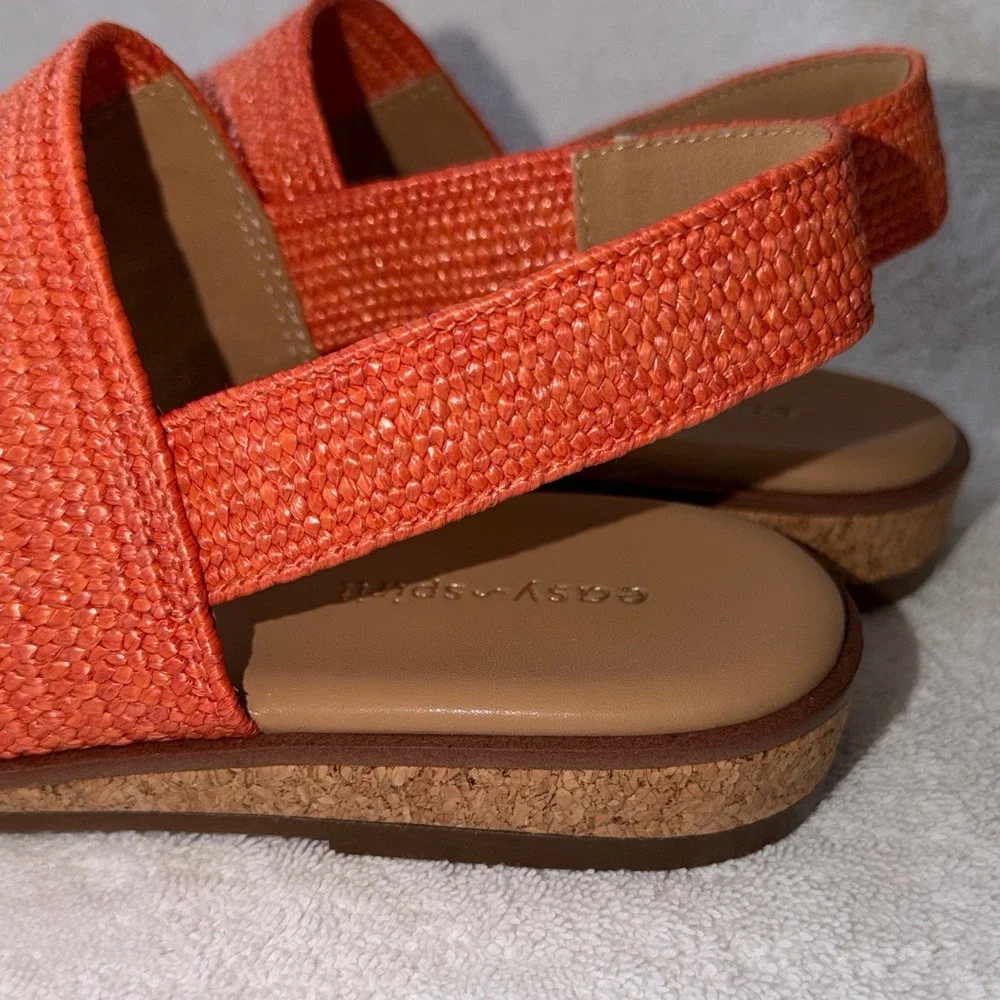 Easy Spirit Womens Orange Woven Raffia Slingback Sandals Cork size 8
